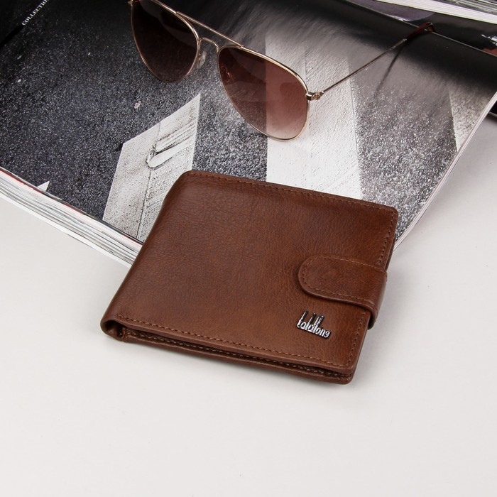 Портмоне мужское, 2 отдела, для карт, для монет, светло-коричневый