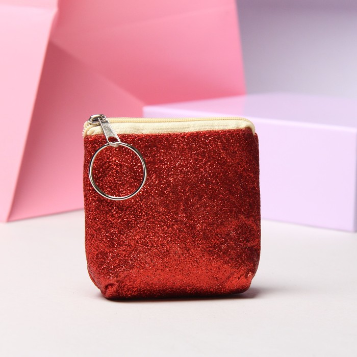 Кошелёк детский "Блеск", отдел на молнии, с кольцом, цвет красный