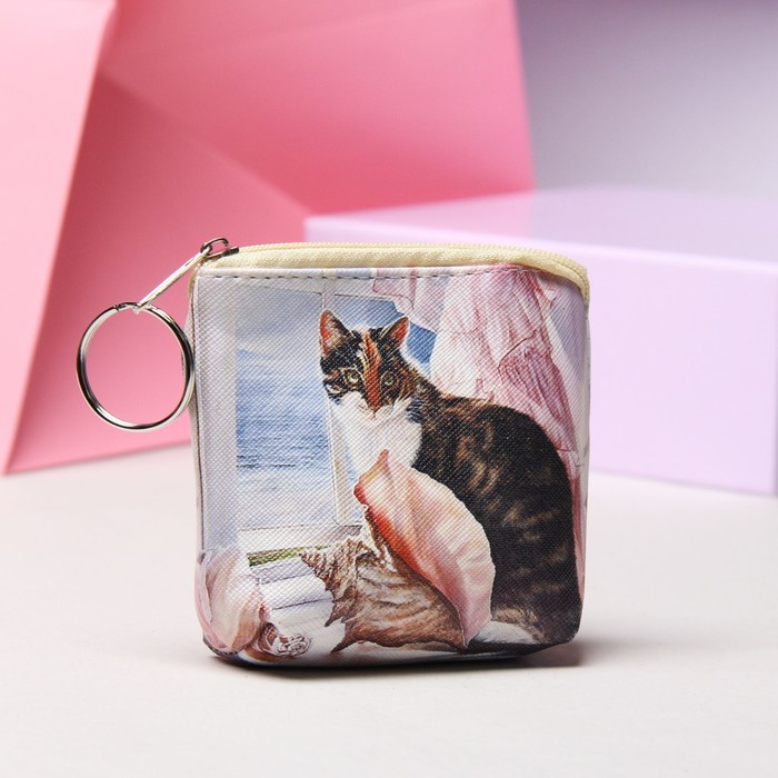 Кошелёк, отдел на молнии, с кольцом, цвет розовый/голубой