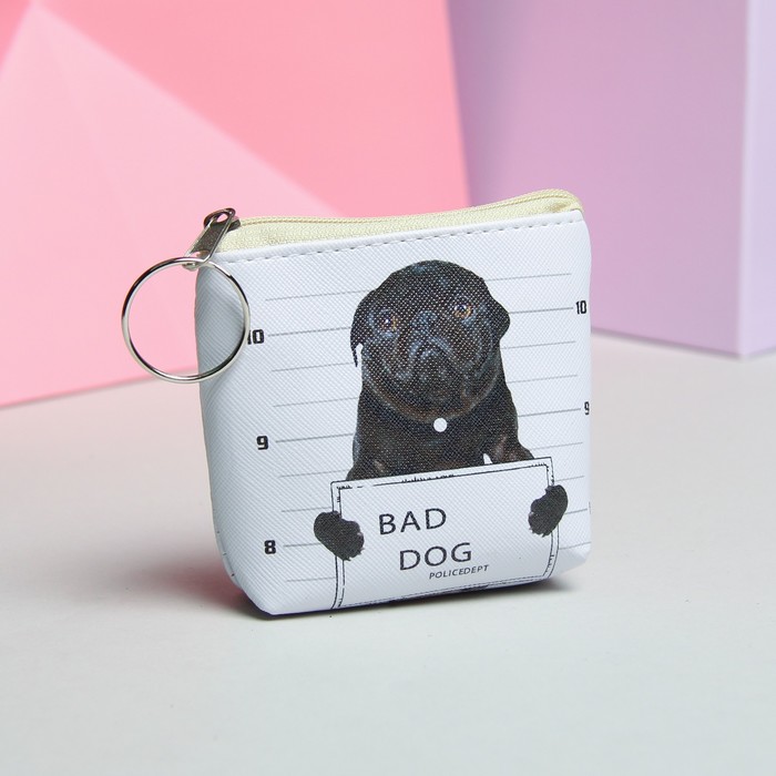 Кошелёк "Собака в законе", отдел на молнии, с кольцом, цвет белый/чёрный