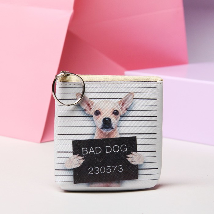 Кошелёк "Собака в законе", отдел на молнии, с кольцом, цвет белый/чёрный