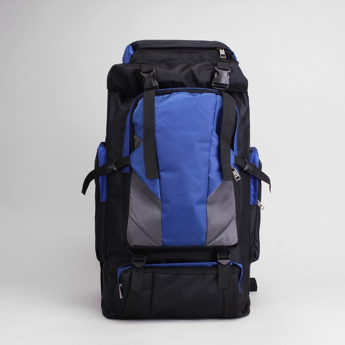 Рюкзак турист Пикник, 38*20*70, отд на шнурке, 5 н/карманов, чёрный/синий