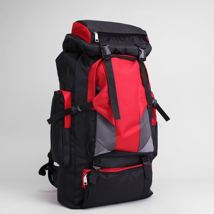 Рюкзак турист Пикник, 38*20*70, отд на шнурке, 5 н/карманов, чёрный/красный