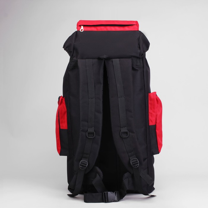 Рюкзак турист Горы, 38*20*75, отд на шнурке, 7 н/карманов, усил спинка, чёрный/красный