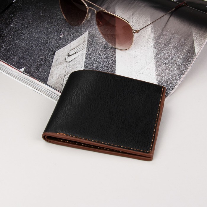 Кошелёк мужской, 2 отдела, для карт, для монет, для sim-карты, цвет чёрный