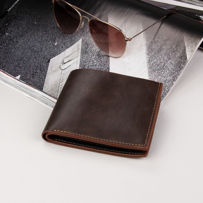 Кошелёк мужской, 2 отдела, для карт, для монет, для sim-карты, цвет коричневый