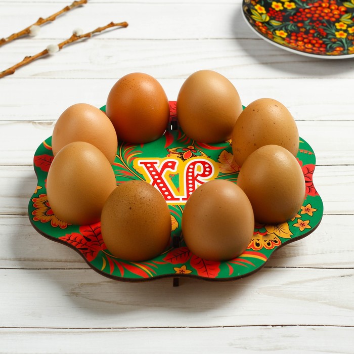 Подставка пасхальная на 8 яиц "ХВ" узор на зелёном фоне