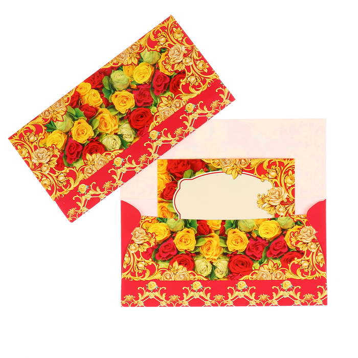 Конверт для денег "Универсальный" розы, золотой узор