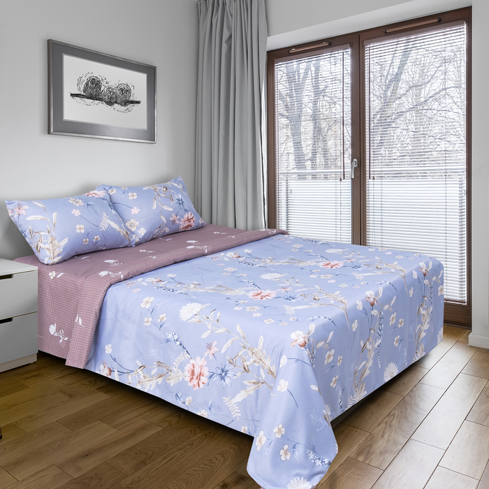 Постельное бельё "Этель" дуэт Ароматный голубой 150х210 см - 2 шт, 220х240 см, 50х70 ± 3 см - 2 шт., новосатин