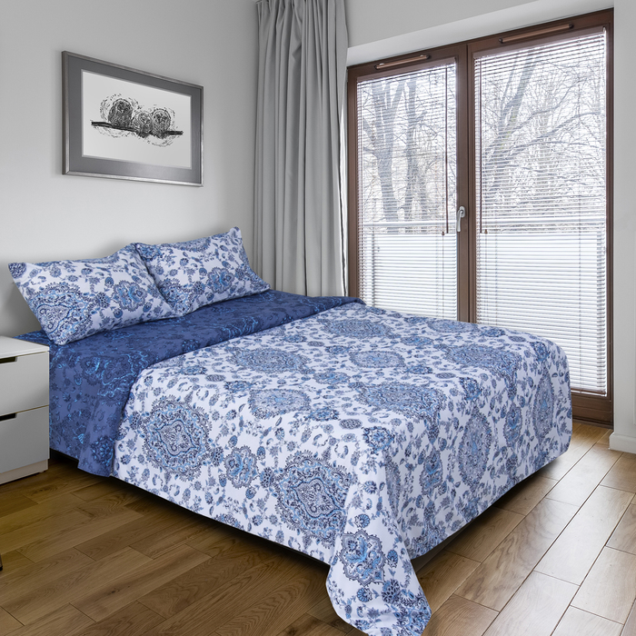 Постельное бельё "Этель" евро Синий кач 200х220 см, 220х240 см, 50х70 ± 3 см - 2 шт., новосатин