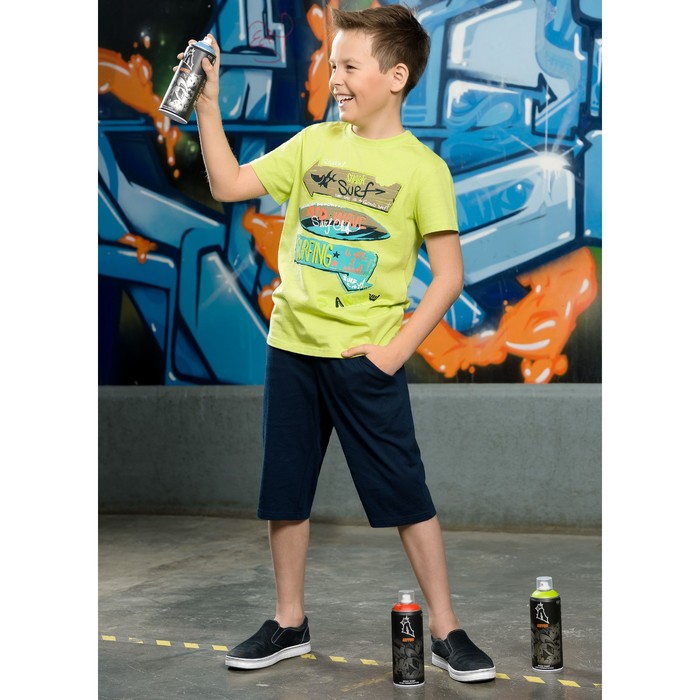 Комплект для мальчика (футболка, шорты), рост 128 см, цвет яблочный