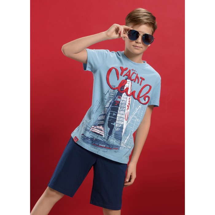 Комплект для мальчика (футболка, шорты), рост 128 см, цвет голубой