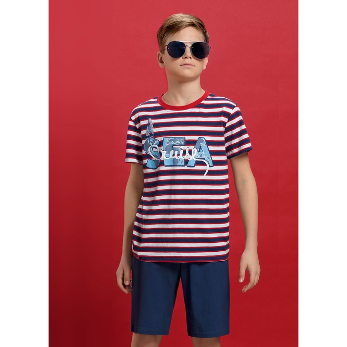 Комплект для мальчика (футболка, шорты), рост 146 см, цвет красный