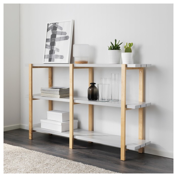 Стеллаж ЮППЕРЛИГ, 150x35x90 см, светло-серый, береза