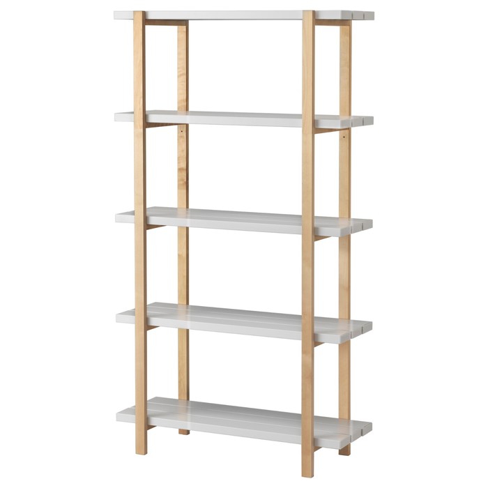 Стеллаж ЮППЕРЛИГ, 90x35x166 см, светло-серый, береза