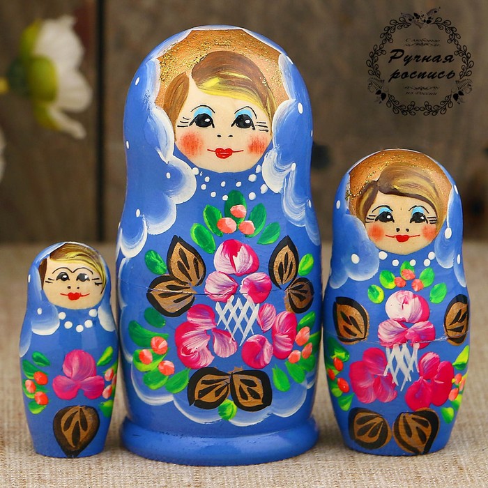 Матрёшка «Нежность», светло-розовое платье, 3 кукольная, 9 см