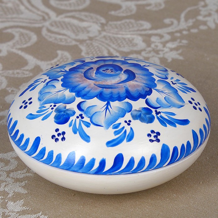 Шкатулка «Гжель», ракушка, бело-синяя, 11 см