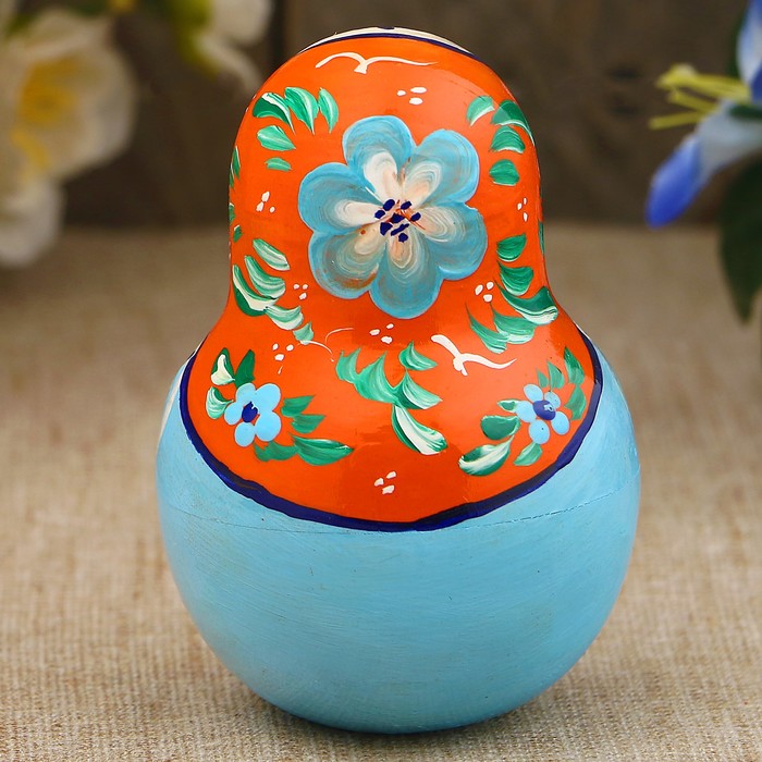 Неваляшка «Матрёшка», бело-голубые цветы, 10 см