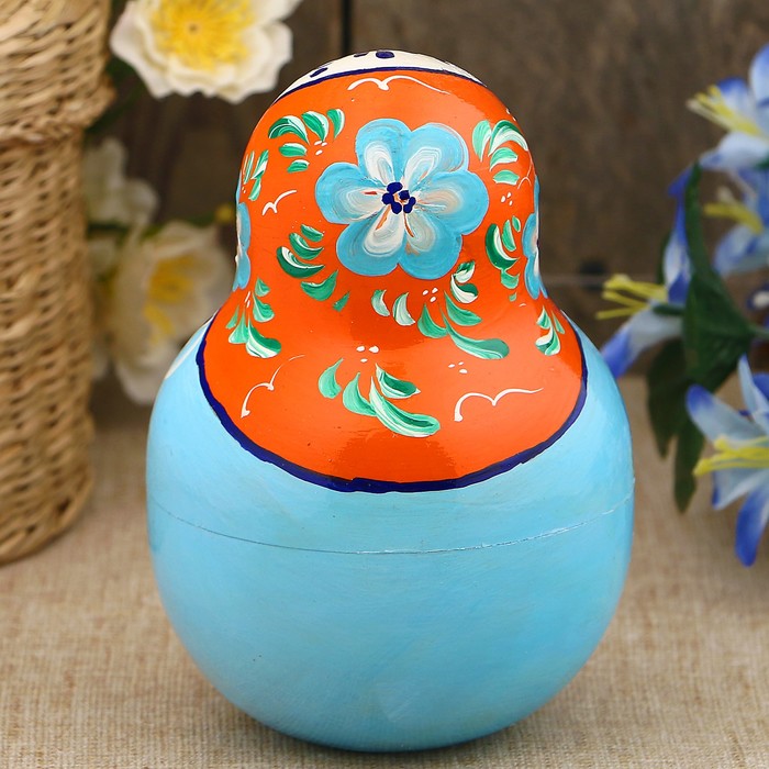 Неваляшка «Матрёшка», бело-голубые цветы, 14 см