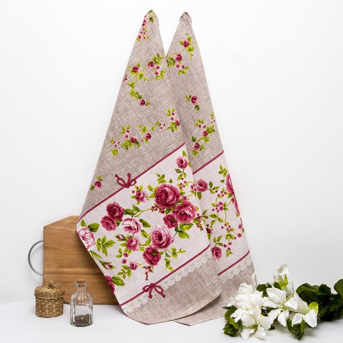 Комплект вафельных полотенец Романтика "Английский сад" 50х70 см (2шт),170 г/м2,хл100%