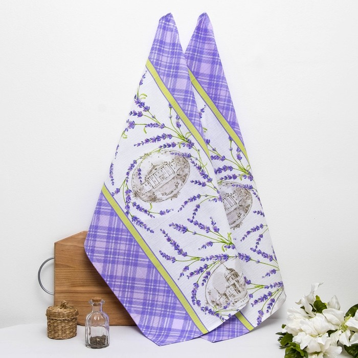 Комплект вафельных полотенец Романтика "Аромат лаванды" 50х70 см (2шт),170 г/м2,хл100%