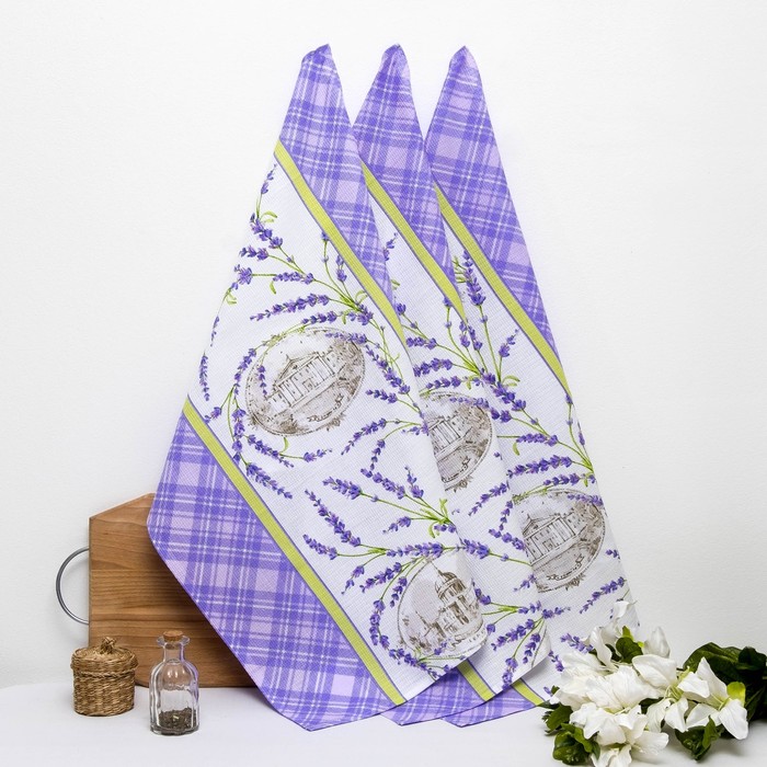 Комплект вафельных полотенец Романтика "Аромат лаванды" 50х70 см (3шт),170 г/м2,хл100%