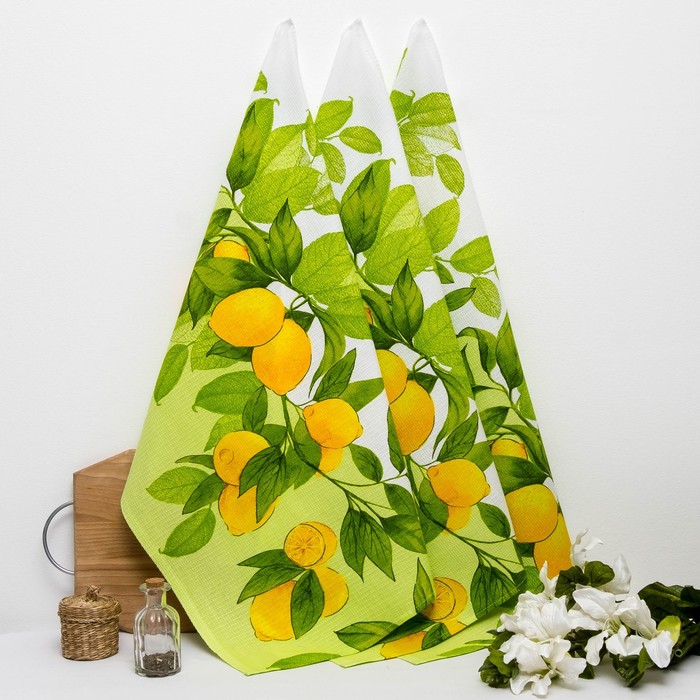 Комплект вафельных полотенец Романтика "Лимонный сад" 50х70 см (3шт),170 г/м2,хл100%