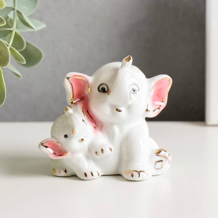 Сувенир керамика "2 слоника в цветочек" 7x7x5 см