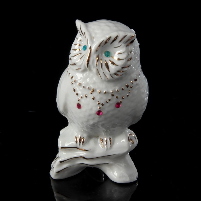 Сувенир керамика "Белый филин на бревне" стразы 11,5х6,5х6,5 см