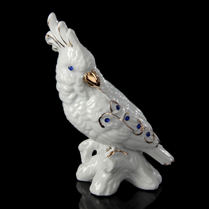 Сувенир керамика "Попугай" белый стразы 15х9х5,3 см