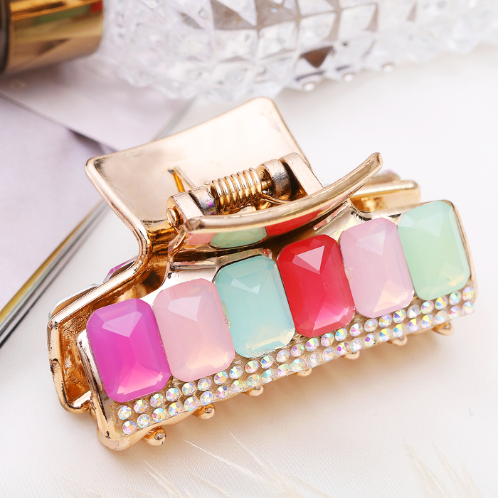 Краб для волос "Перламутр"6 см стразы золото