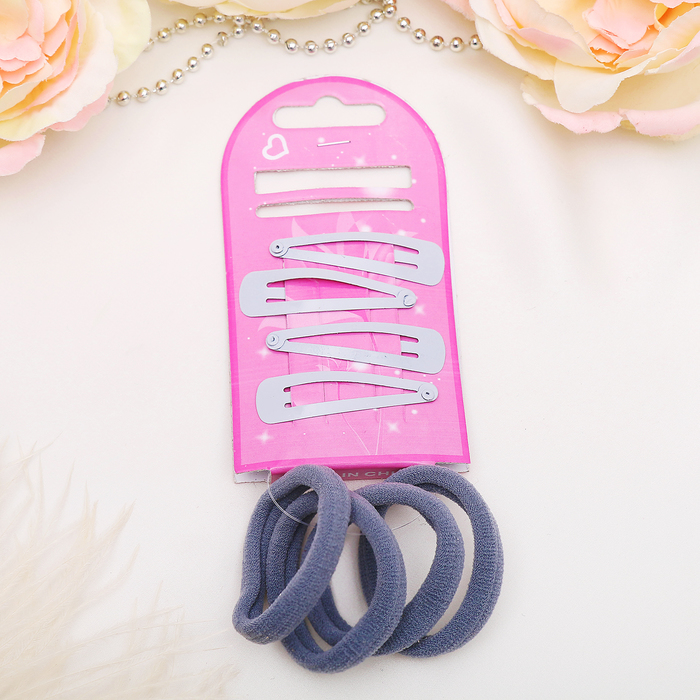 Набор для волос "Симпл" (4 невидимки, 4 резинки) серый