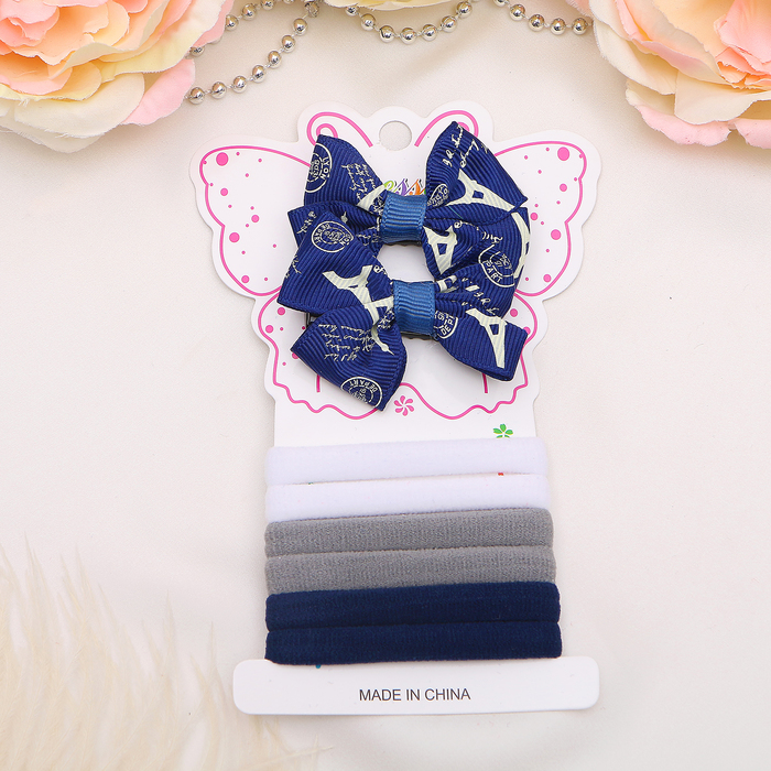 Набор для волос "Фуфыра" (2 зажима, 6 резинок) бант париж синий