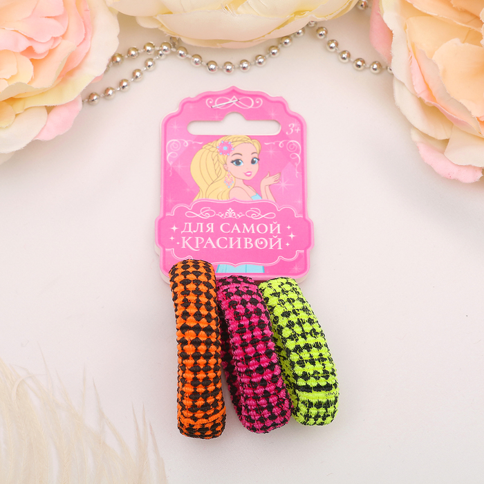 Резинка для волос "Махрушка" (набор 3 шт) мелкая клетка