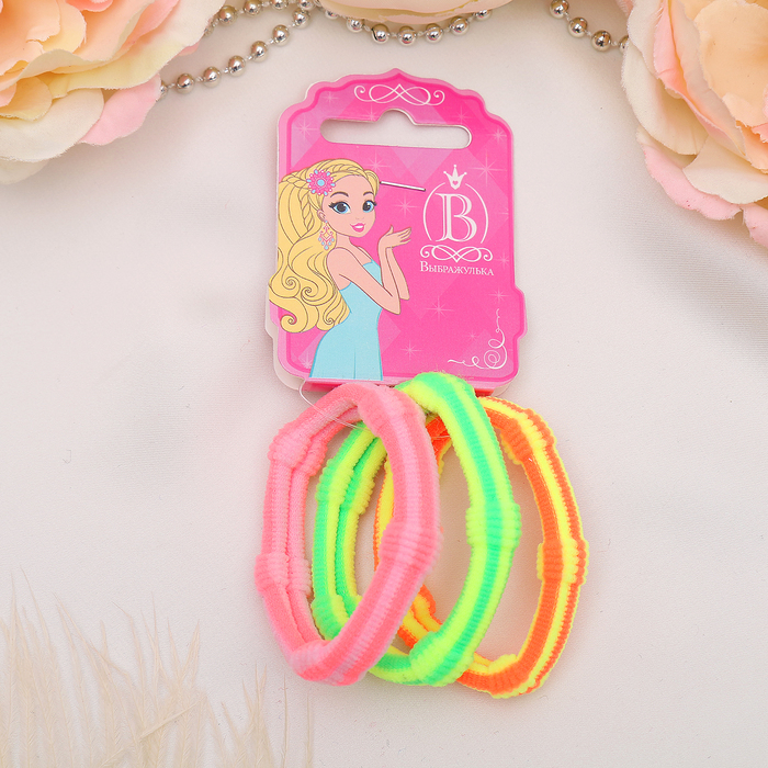 Резинка для волос "Махрушка" (набор 3 шт) полоска, микс