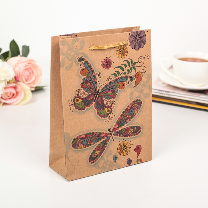 Пакет крафт "Бабочка", 15 х 6 х 20 см
