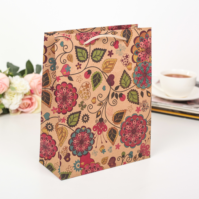 Пакет крафт "Цветение", 23 х 8,5 х 32 см