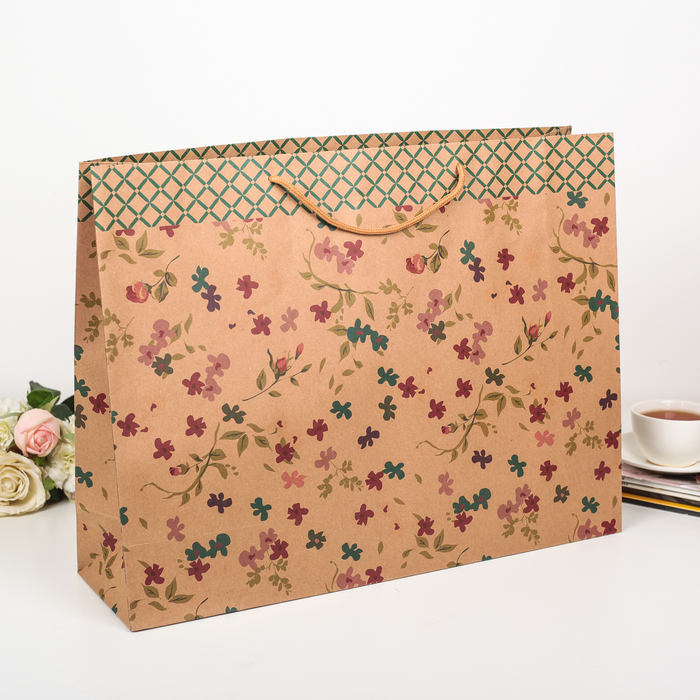 Пакет крафт "Цветы", 49 х 13 х 38 см