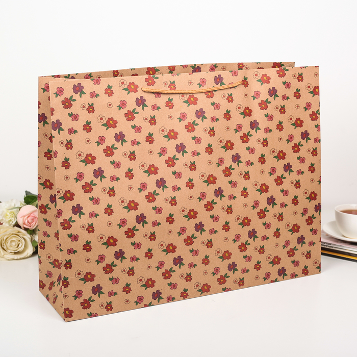 Пакет крафт "Цветочки", 49 х 13 х 38 см