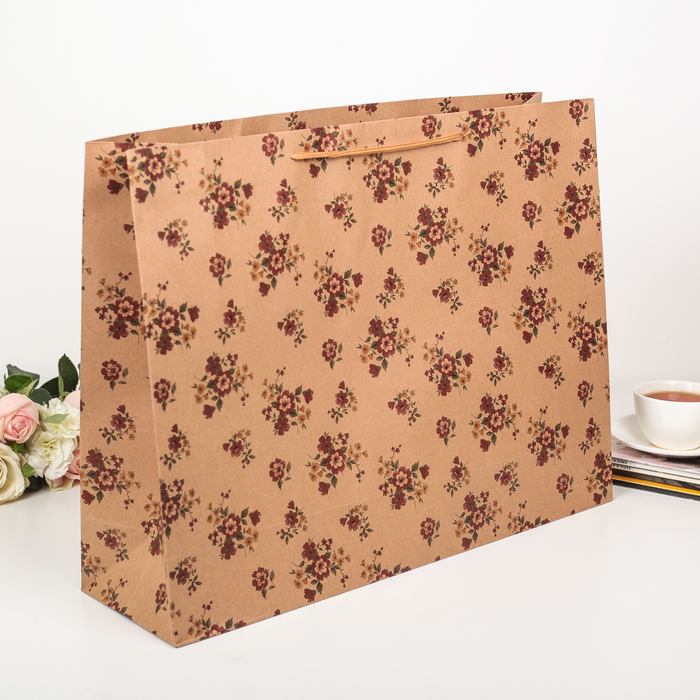 Пакет крафт "Полевые цветы", 49 х 13 х 38 см