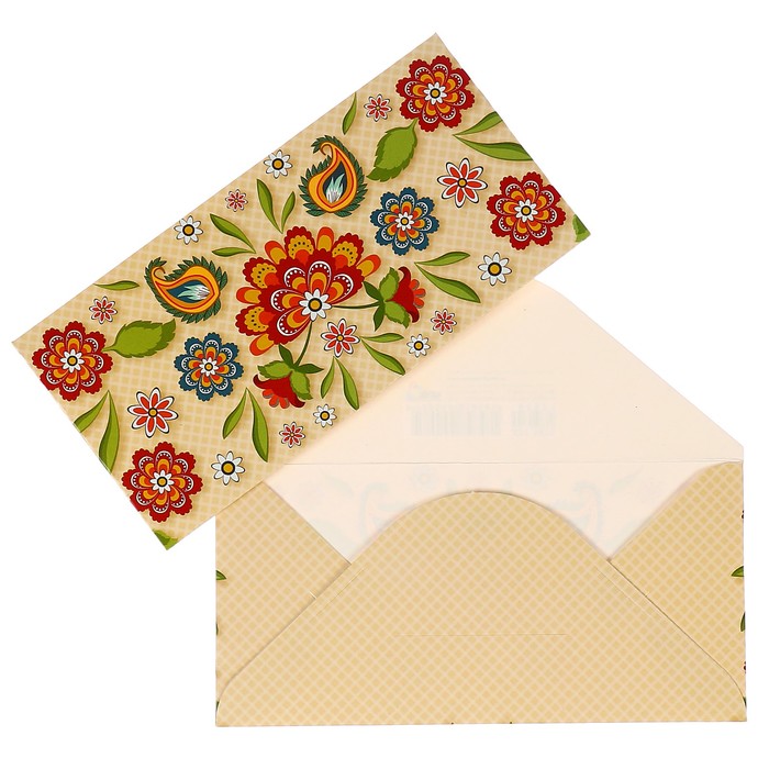 Конверт для денег "Универсальный" цветы, бежевый фон