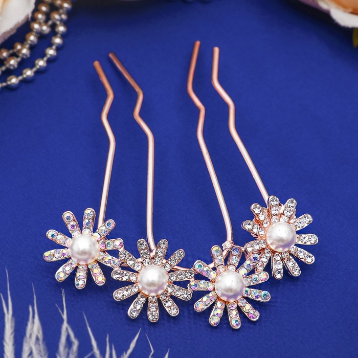 Гребень для волос "Цветы с жемчужинками" 7*9 см