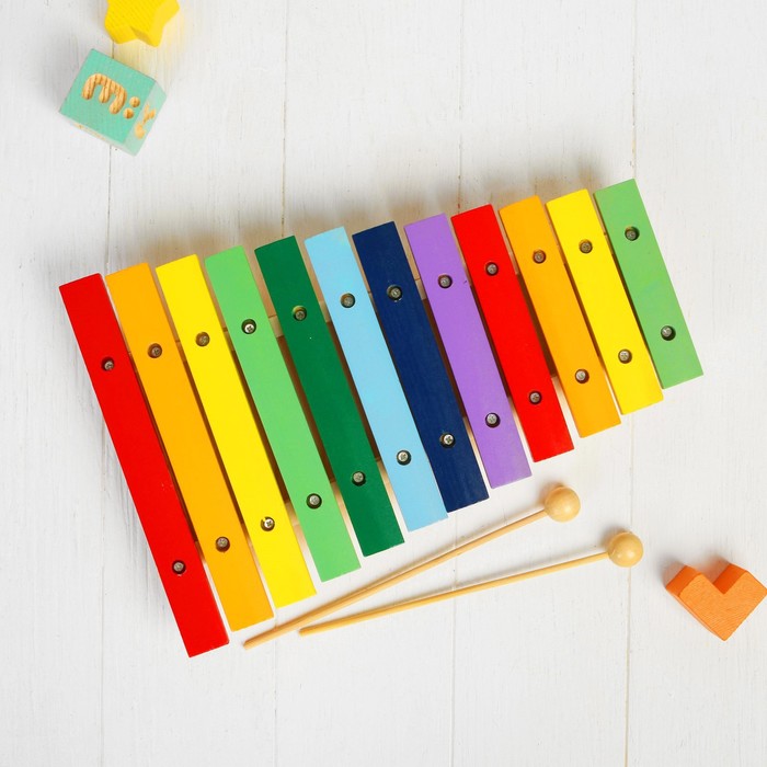 Музыкальная игрушка «Ксилофон», 12 тонов + 2 палочки деревянные игрушки rntoys ксилофон окрашенный 12 тонов