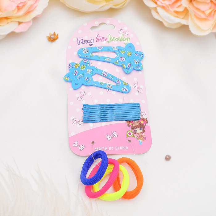 Набор для волос "Флоя" (4 резинки, 11 невидимок) звезда, синий