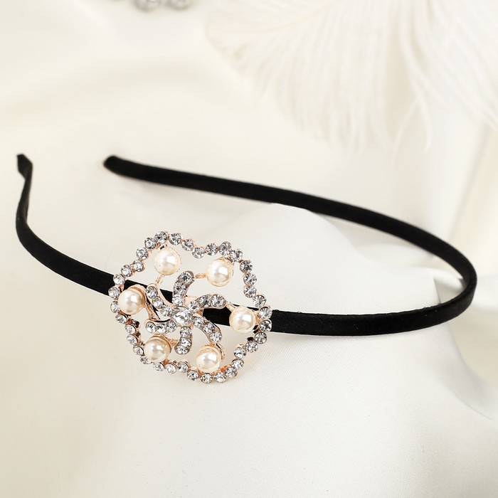 Ободок для волос "Кристалл" с жемчужинкой, 0,5 см цветок