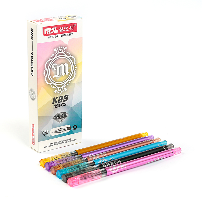 Ручка гелевая 0,5мм синяя корпус металлик МИКС игольчатый пишущий узел кристалл