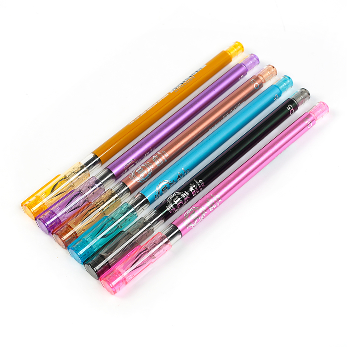 Ручка гелевая 0,5мм синяя корпус металлик МИКС игольчатый пишущий узел кристалл