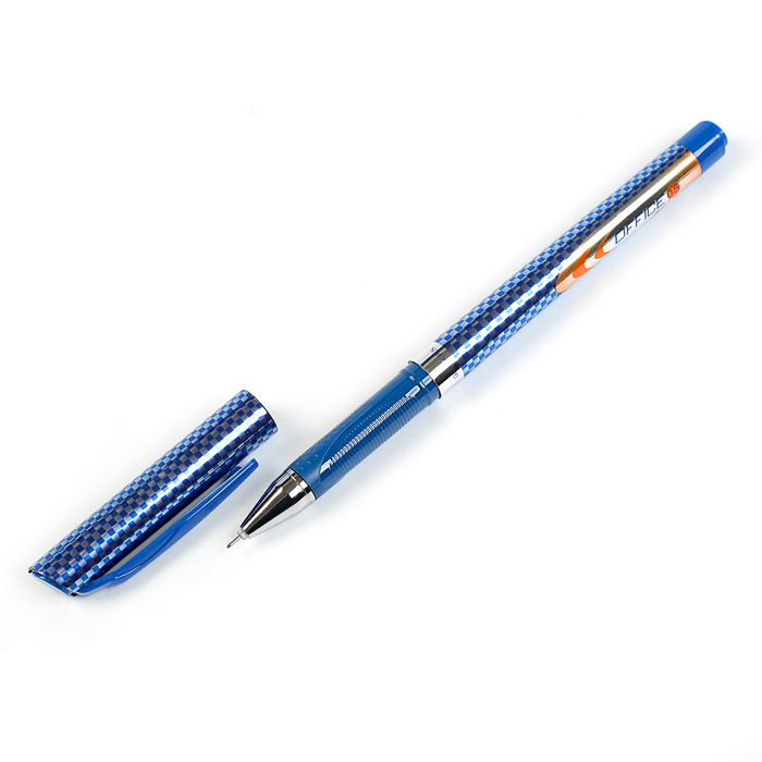Ручка гелевая 0,5мм синяя корпус синий с серебристым, с рифленым держателем