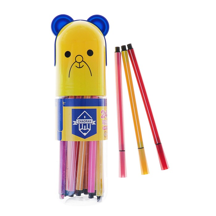 Фломастеры 24цв Полоски в тубусе с ручкой Мишка