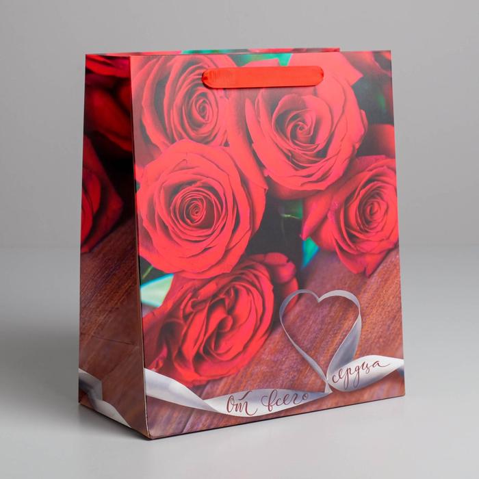 Пакет подарочный ламинированный вертикальный, упаковка, «От всего сердца», ML 23 х 27 х 11,5 см